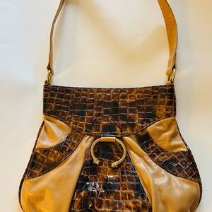 Kudro Studios Purse Brown Tan Shoulder Bag with Crocodile Texture